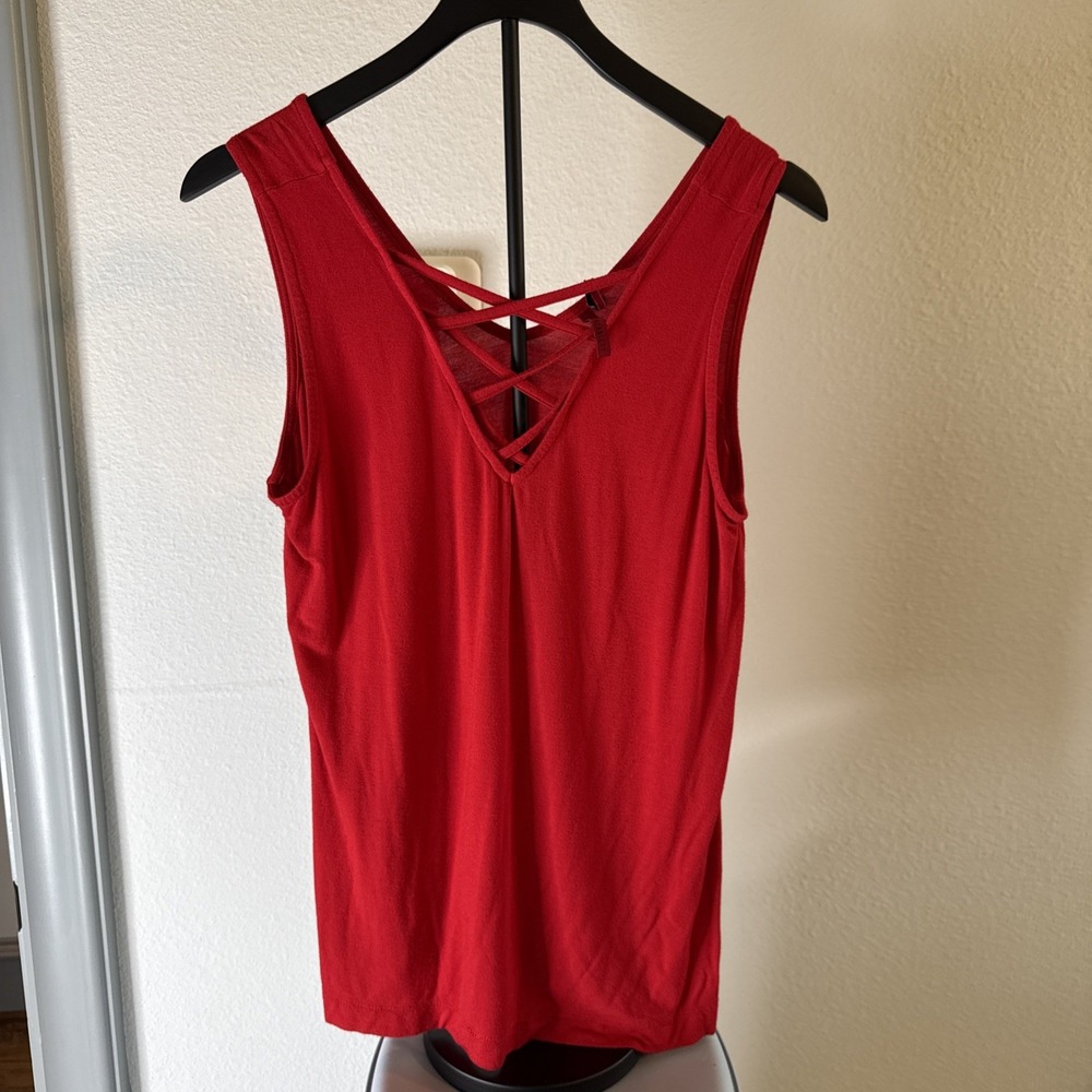 Love Scarlett Women's Blouse Lace-Up V-Neck Red Size M